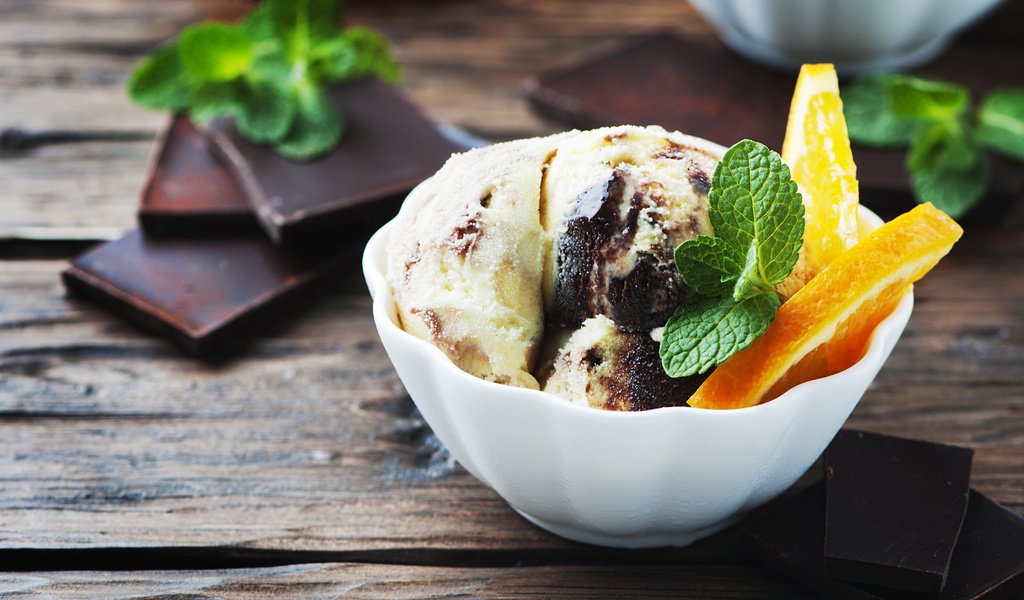 Обои мята, мороженое, шоколад, карамель, манго, дольки апельсина, mint, ice cream, chocolate, caramel, mango, orange wedges разрешение 4288x2848 Загрузить