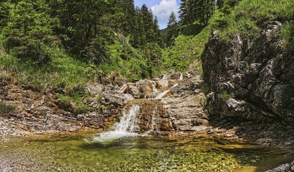 Обои лес, водопад, австрия, речка, тироль, forest, waterfall, austria, river, tyrol разрешение 3860x2120 Загрузить
