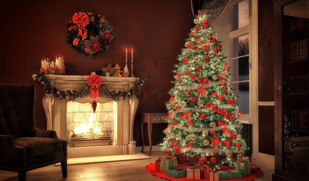 Обои новый год, елка, камин, рождество, new year, tree, fireplace, christmas разрешение 1920x1200 Загрузить