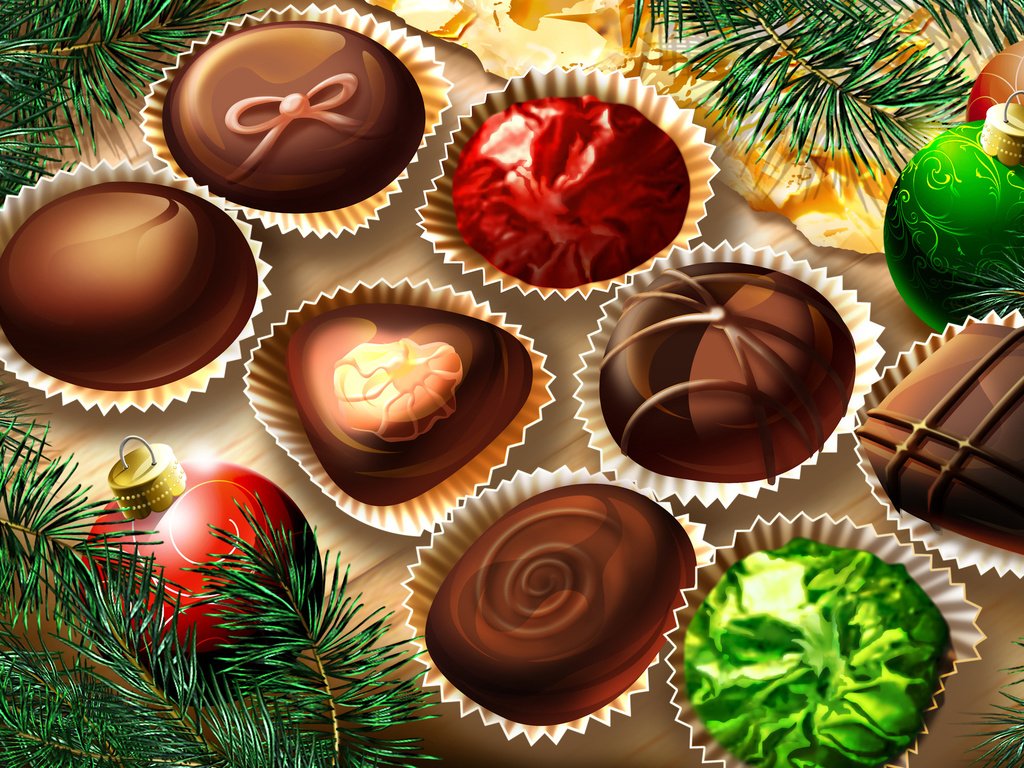 Обои новый год, подарки, конфеты, сладости, new year, gifts, candy, sweets разрешение 2560x1670 Загрузить