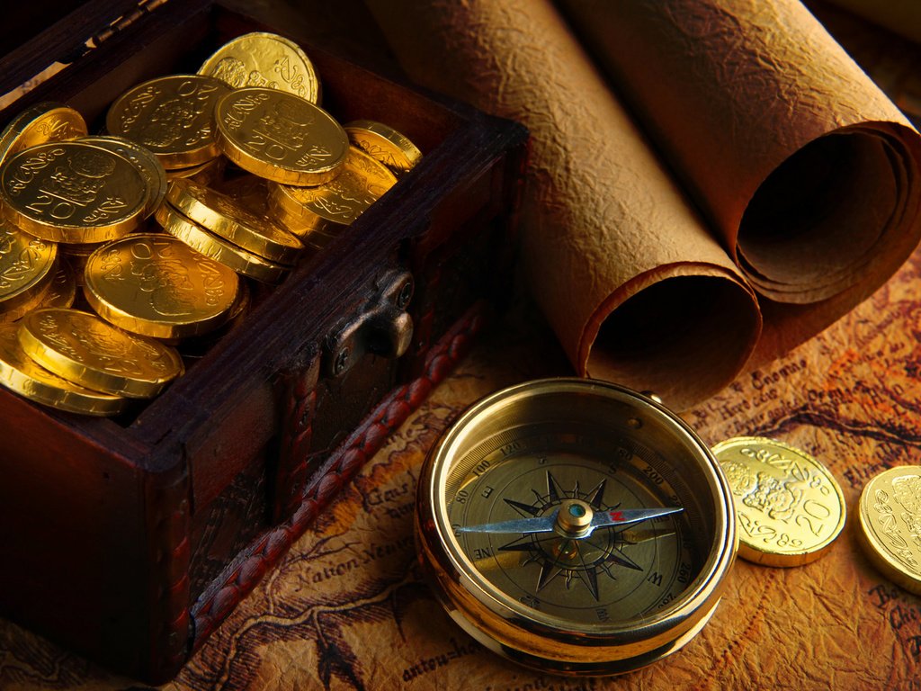 Обои карта, золото, компас, дублоны, map, gold, compass, doubloons разрешение 2560x1600 Загрузить