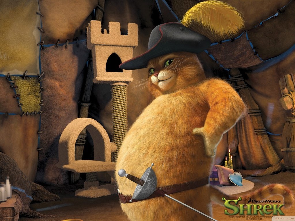 Обои кот, шрек, кот в сапогах, cat, shrek, puss in boots разрешение 1920x1080 Загрузить