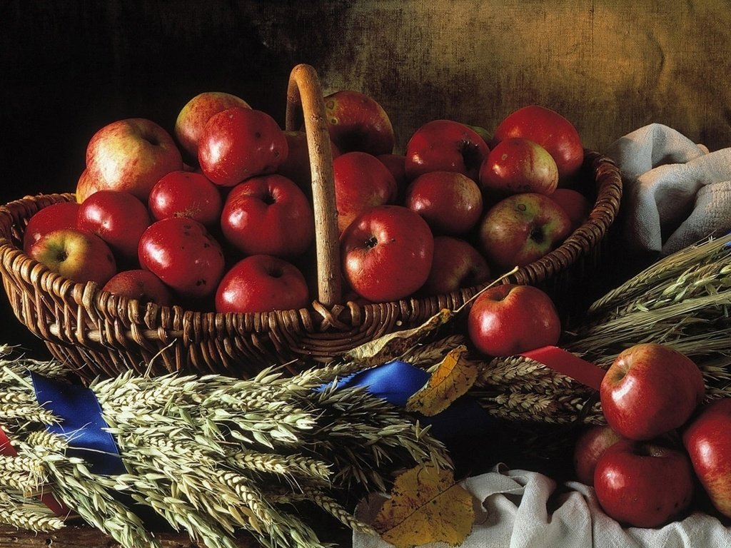 Обои яблоки, красные, корзина, натюрморт, плетёная, apples, red, basket, still life, braided разрешение 1920x1080 Загрузить