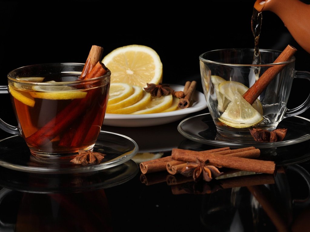 Обои корица, лимон, чай, чайник, чашки, cinnamon, lemon, tea, kettle, cup разрешение 2560x1706 Загрузить