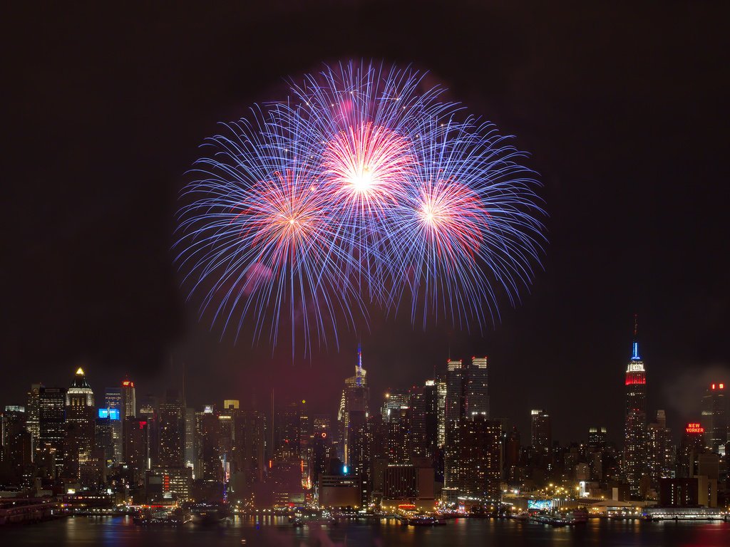 Обои ночь, салют, город, нью-йорк, фейерверк, night, salute, the city, new york, fireworks разрешение 2560x1600 Загрузить