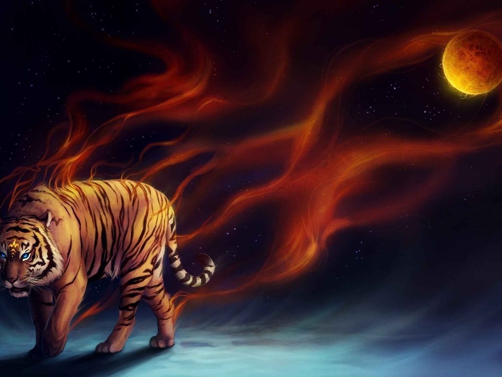 Обои тигр, арт, фэнтези, tiger, art, fantasy разрешение 2560x1600 Загрузить