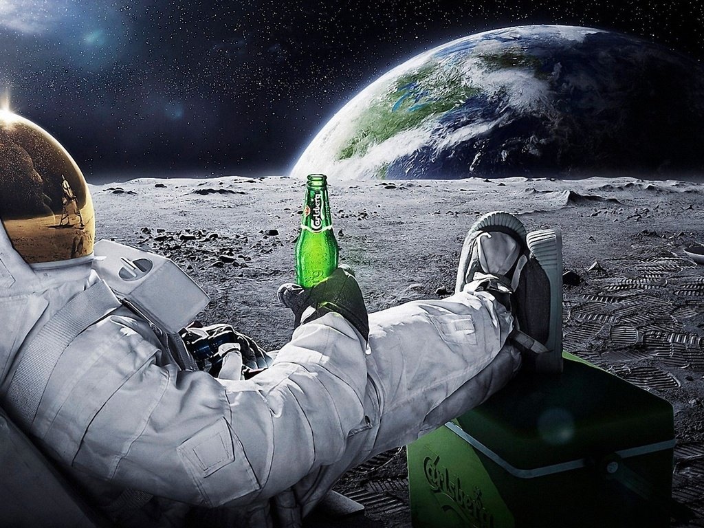 Обои пиво carlsberg на луне, carlsberg beer on the moon разрешение 1920x1080 Загрузить