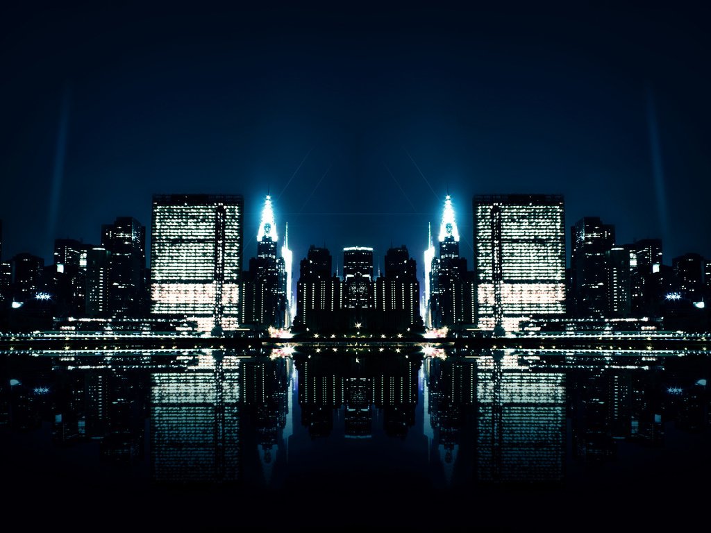 Обои отражение, города, ночного, зеркальное, reflection, city, night, mirror разрешение 2560x1600 Загрузить