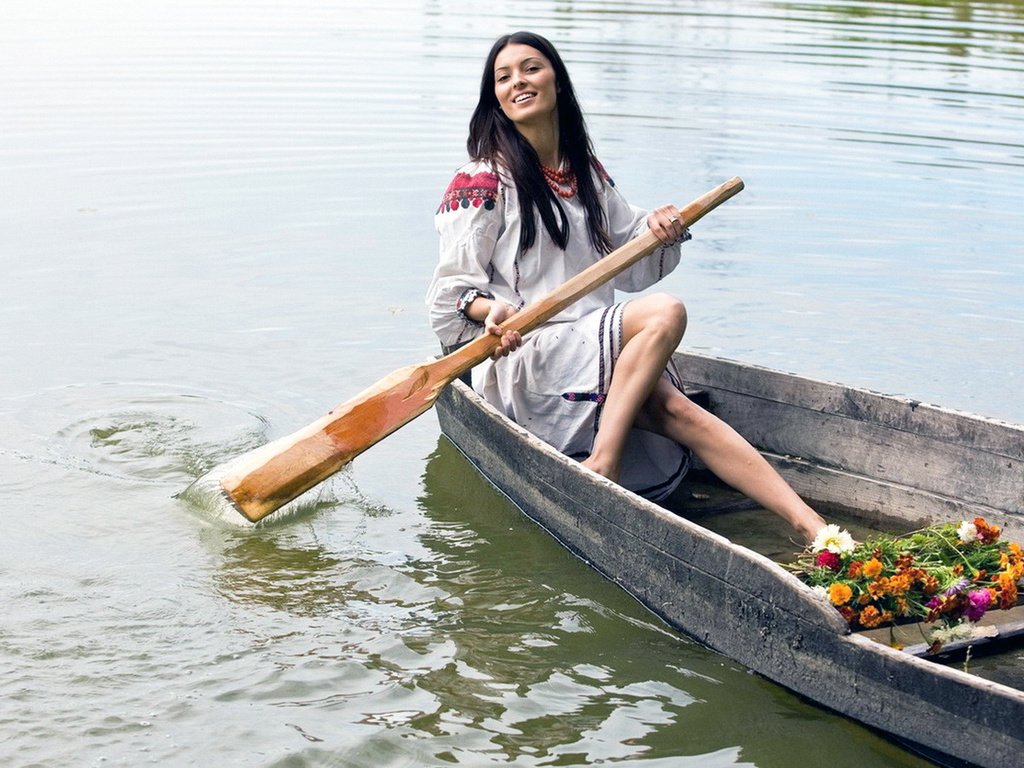 Обои девушка, лодка, весло, girl, boat, paddle разрешение 1920x1080 Загрузить