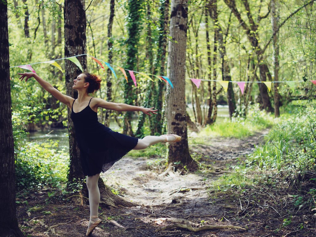 Обои лес, девушка, танец, флажки, forest, girl, dance, flags разрешение 4592x3056 Загрузить