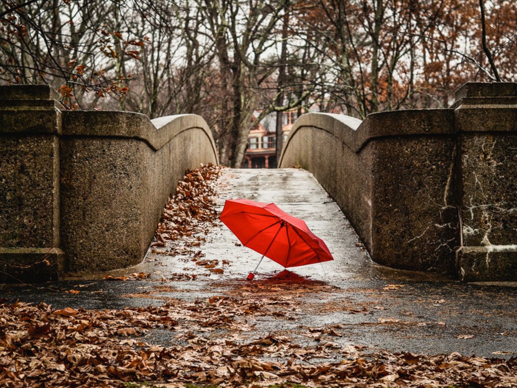 Обои мост, город, осень, красный, зонтик, bridge, the city, autumn, red, umbrella разрешение 2048x1305 Загрузить