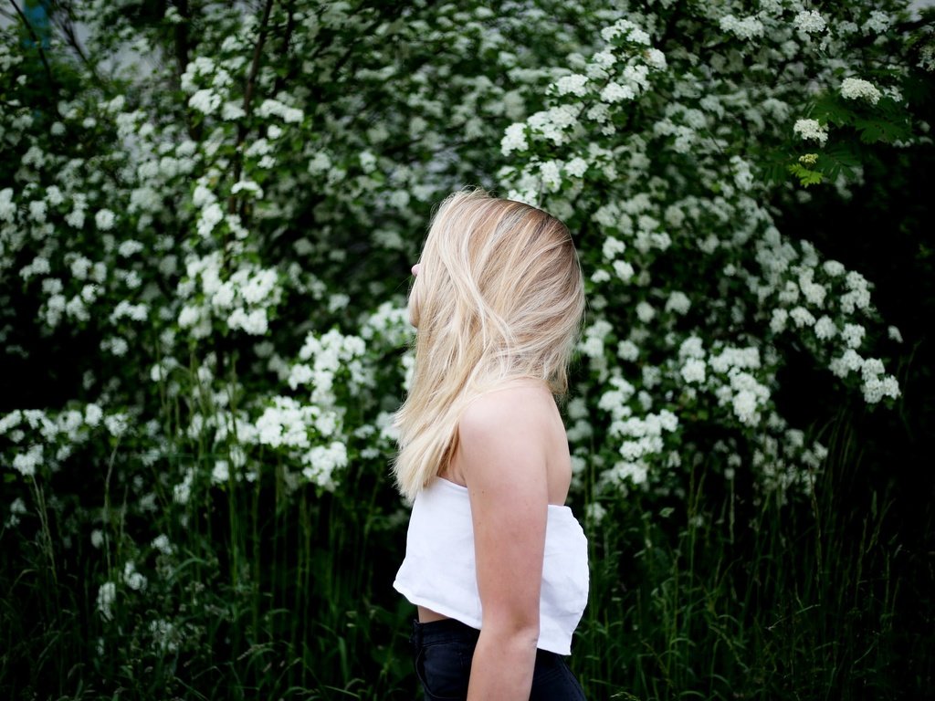 Обои цветы, девушка, блондинка, профиль, белые, flowers, girl, blonde, profile, white разрешение 2048x1366 Загрузить