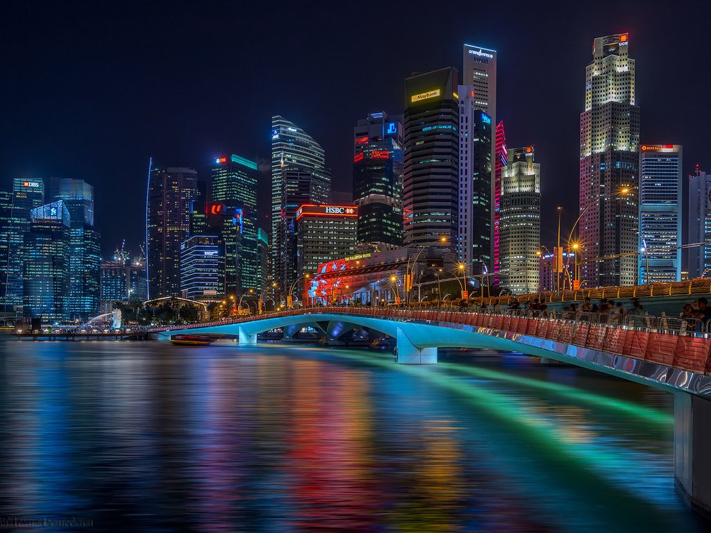 Обои ночь, огни, мост, город, сингапур, senthil kumar damodaran, night, lights, bridge, the city, singapore разрешение 1920x1200 Загрузить