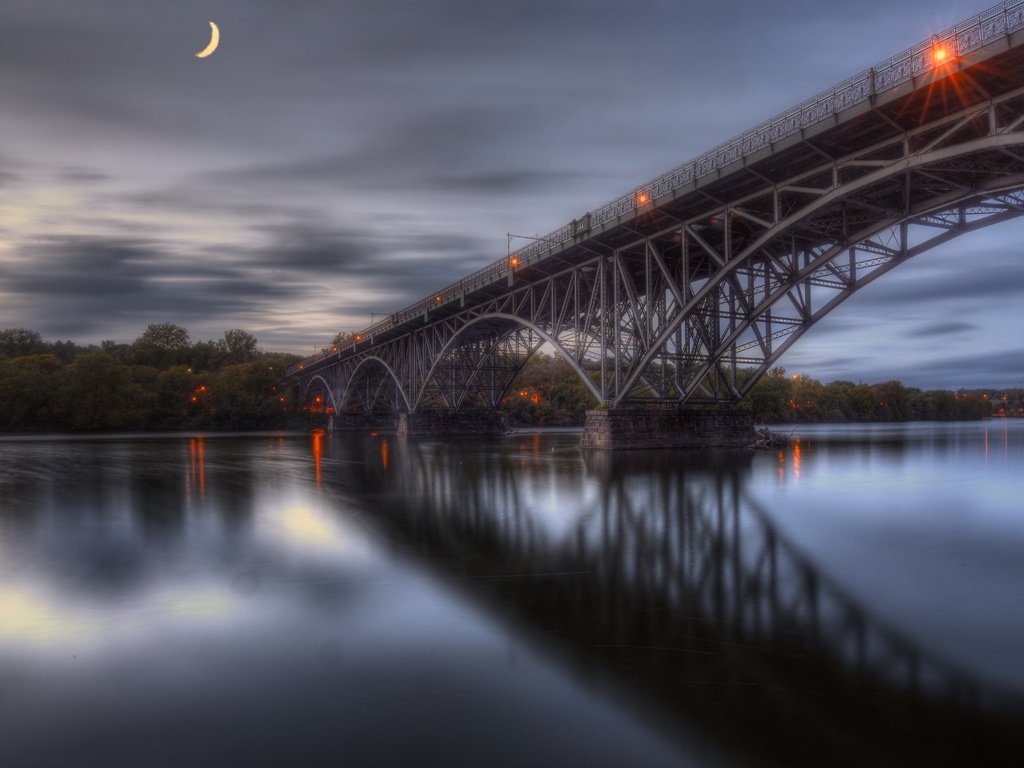 Обои река, мост, луна, river, bridge, the moon разрешение 3840x2160 Загрузить