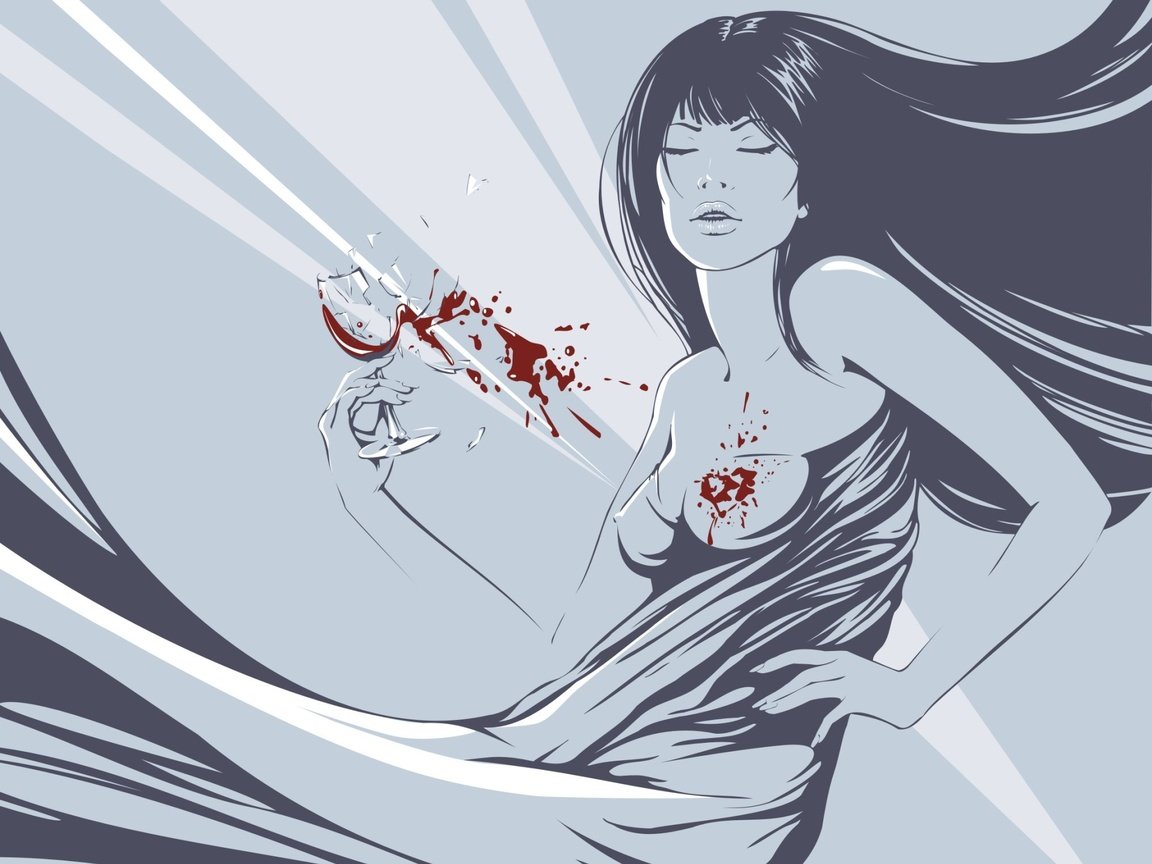 Обои девушка, вектор, кровь, бокал, girl, vector, blood, glass разрешение 1920x1440 Загрузить