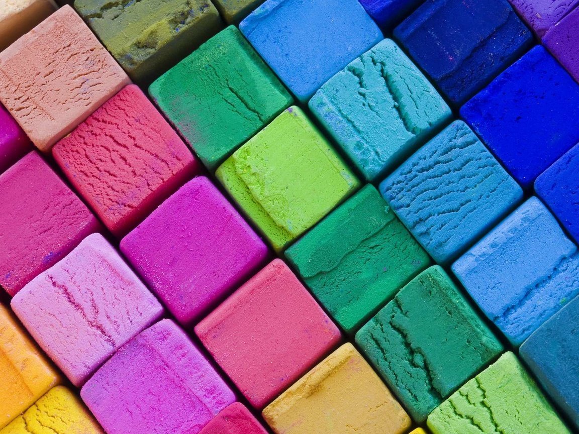 Обои текстура, фон, разноцветный, кубики, мозаика, окрас, яркий, мелки, texture, background, colorful, cubes, mosaic, color, bright, crayons разрешение 1920x1200 Загрузить