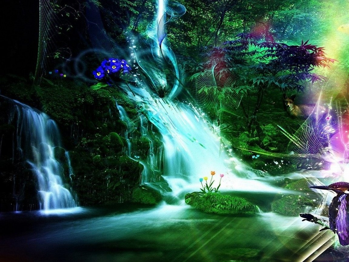 Обои 3d абстракция с водопадом, 3d abstract waterfall разрешение 2560x1440 Загрузить