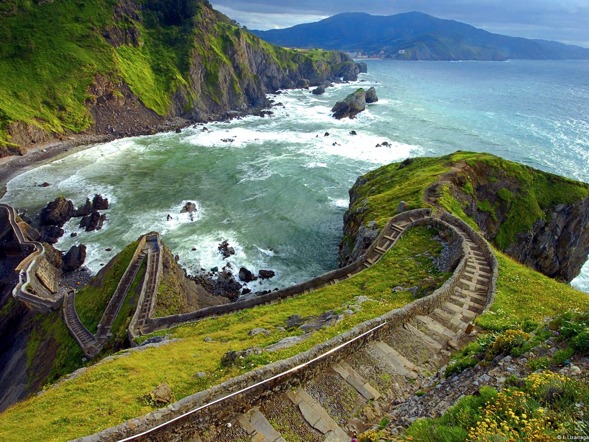 Обои испания, лестница гастелугаче, бискайя, spain, stairs gaztelugatxe, biscay разрешение 1920x1200 Загрузить