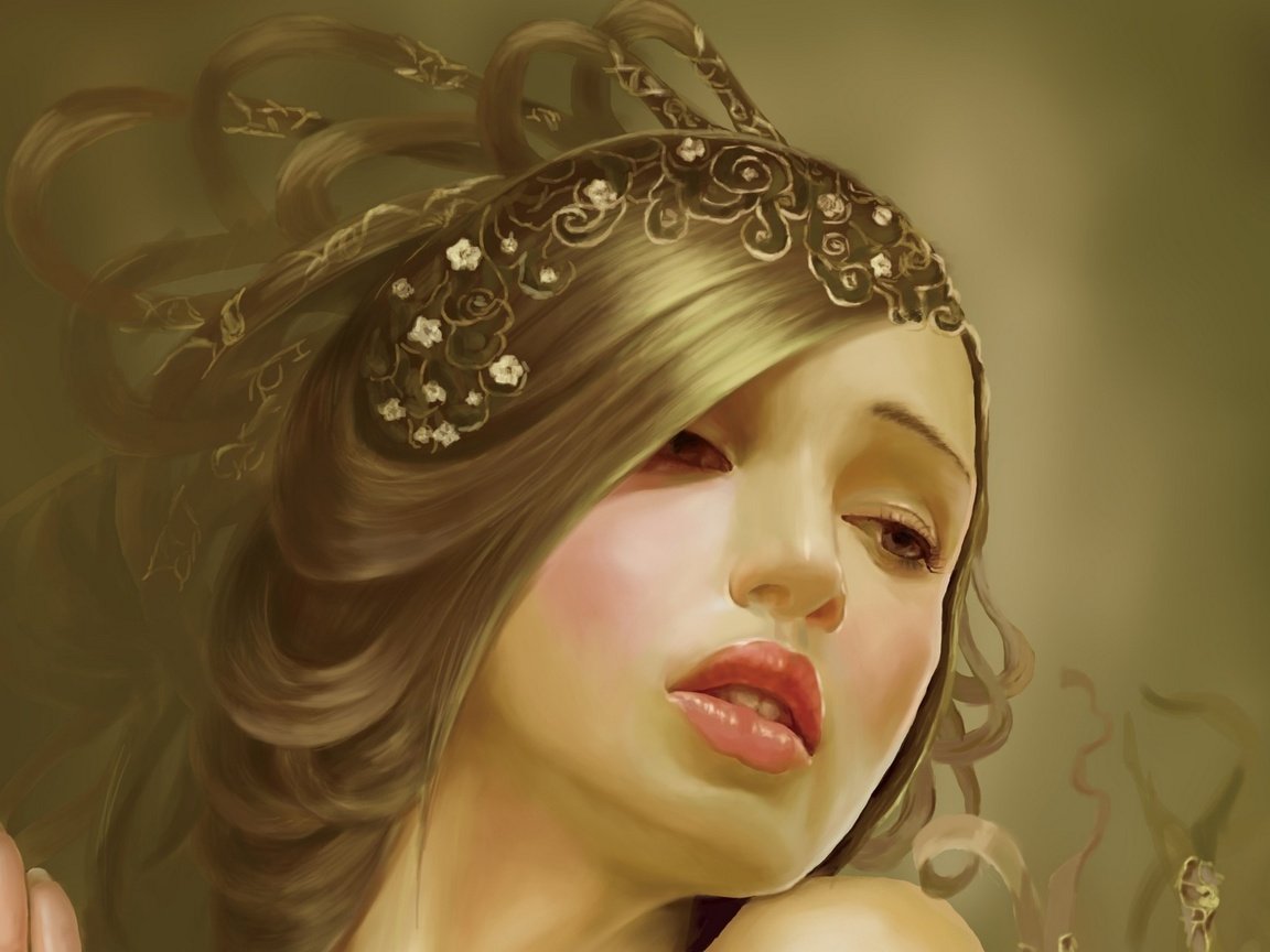 Обои арт, украшения, девушка, фэнтези, волосы, лицо, tang yuehui, art, decoration, girl, fantasy, hair, face разрешение 1920x1280 Загрузить