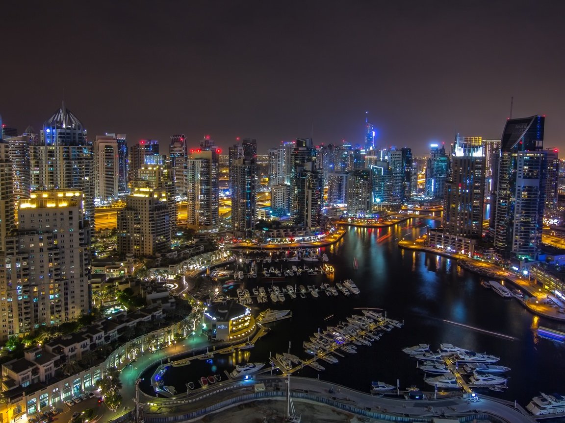 Обои панорама, ночной город, дубаи, дубай, оаэ, panorama, night city, dubai, uae разрешение 2880x1702 Загрузить