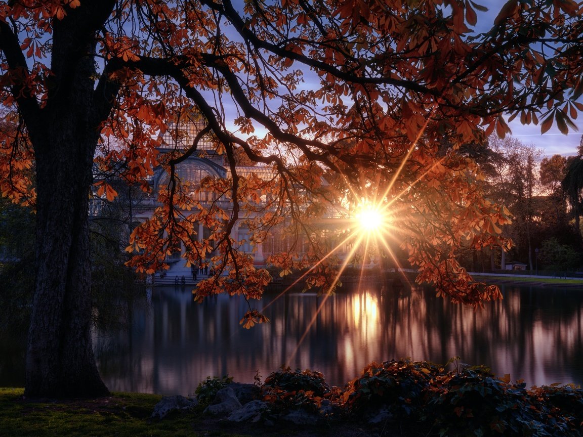 Обои солнце, отражение, осень, дворец, испания, the sun, reflection, autumn, palace, spain разрешение 2500x1406 Загрузить