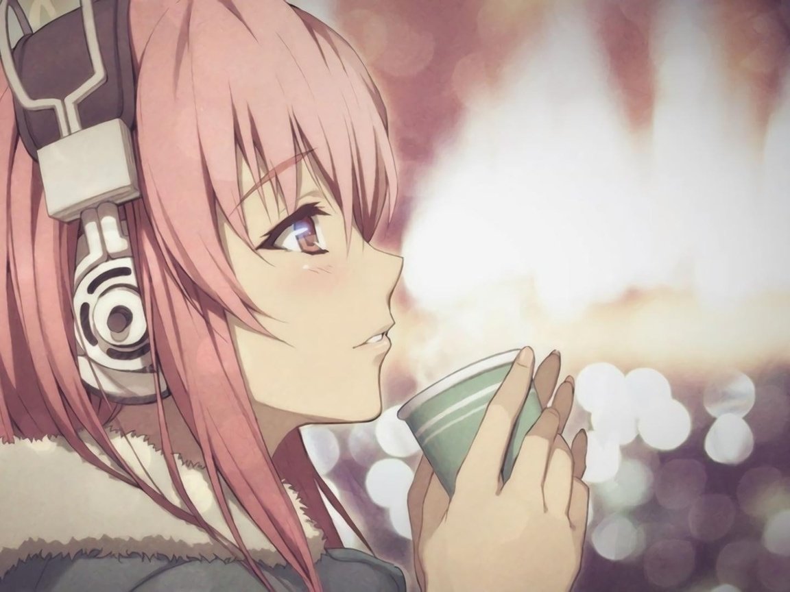 Обои девушка, аниме, наушники, кружка, чай, girl, anime, headphones, mug, tea разрешение 1920x1080 Загрузить