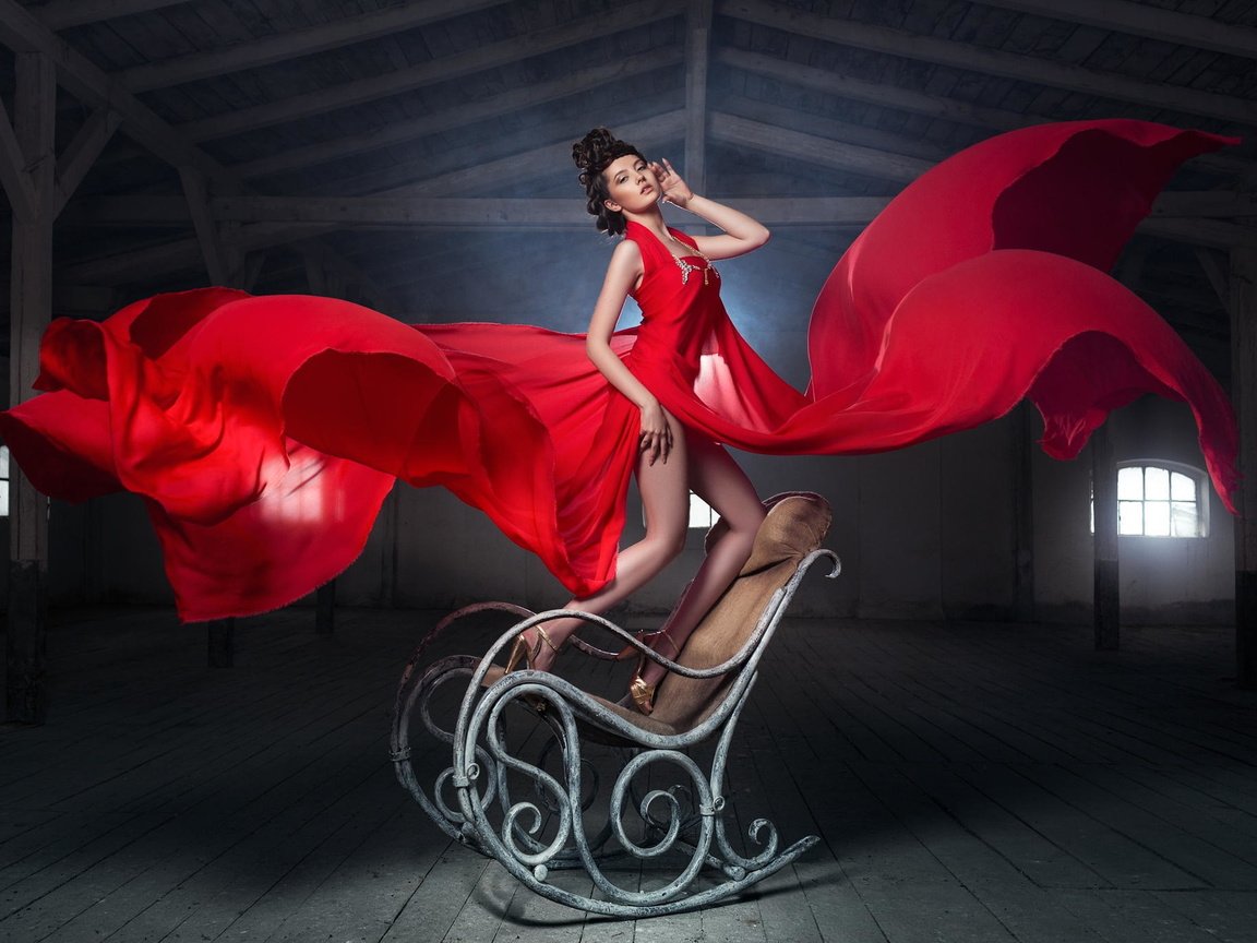 Обои девушка, модель, красное платье, даниэль илинка, teo dora, кресло-качалка, girl, model, red dress, daniel ilinca, rocking chair разрешение 2048x1365 Загрузить