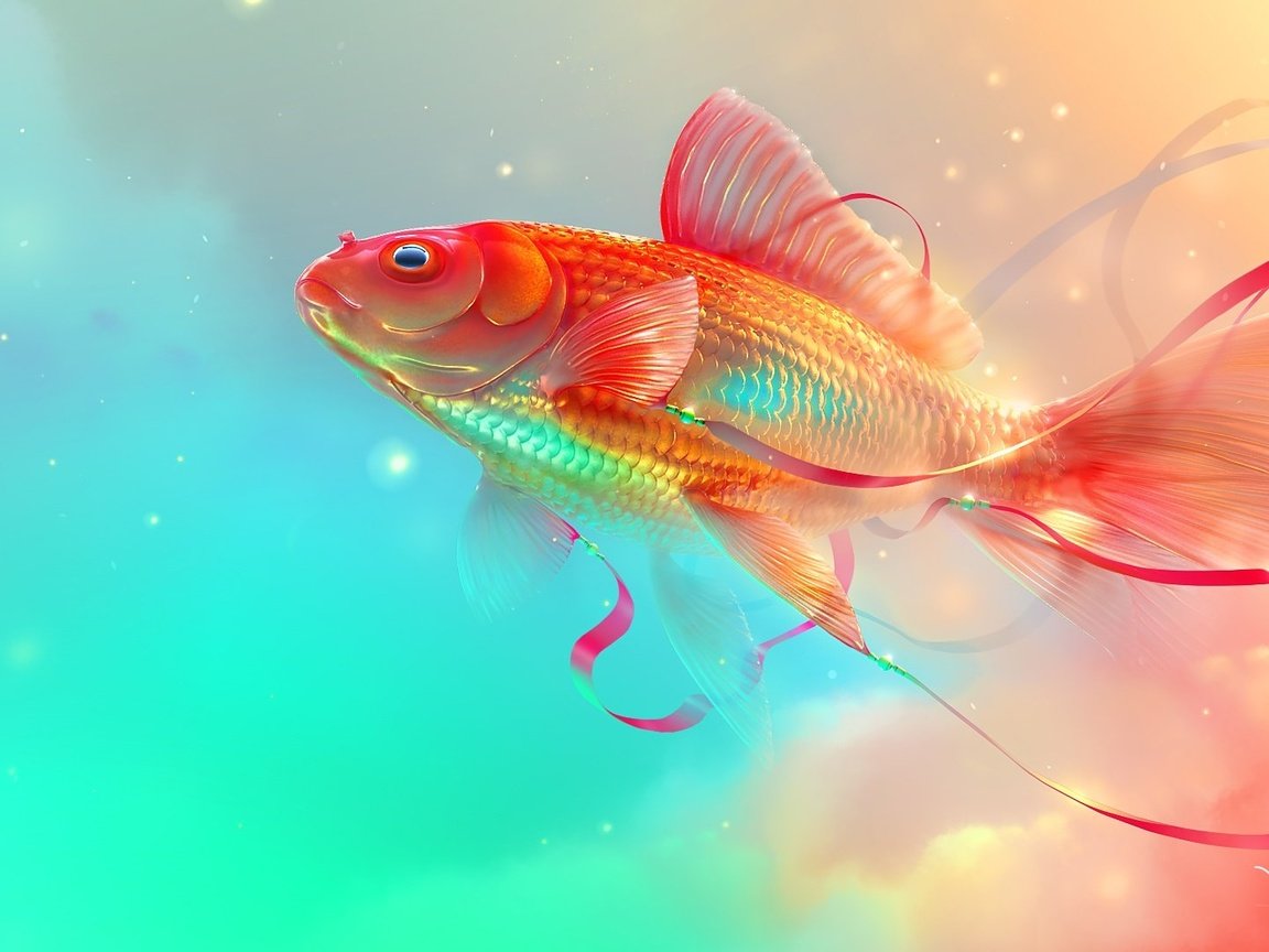 Обои золотая рыбка, рыба, подводный мир, цифровое искусство, goldfish, fish, underwater world, digital art разрешение 1920x1080 Загрузить