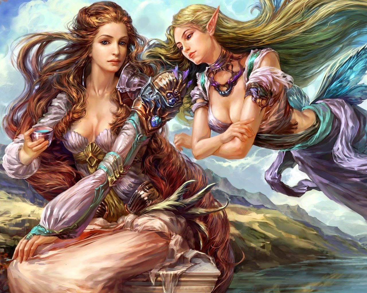 Обои рисунок, горы, девушки, фея, наряд, figure, mountains, girls, fairy, outfit разрешение 2000x1600 Загрузить
