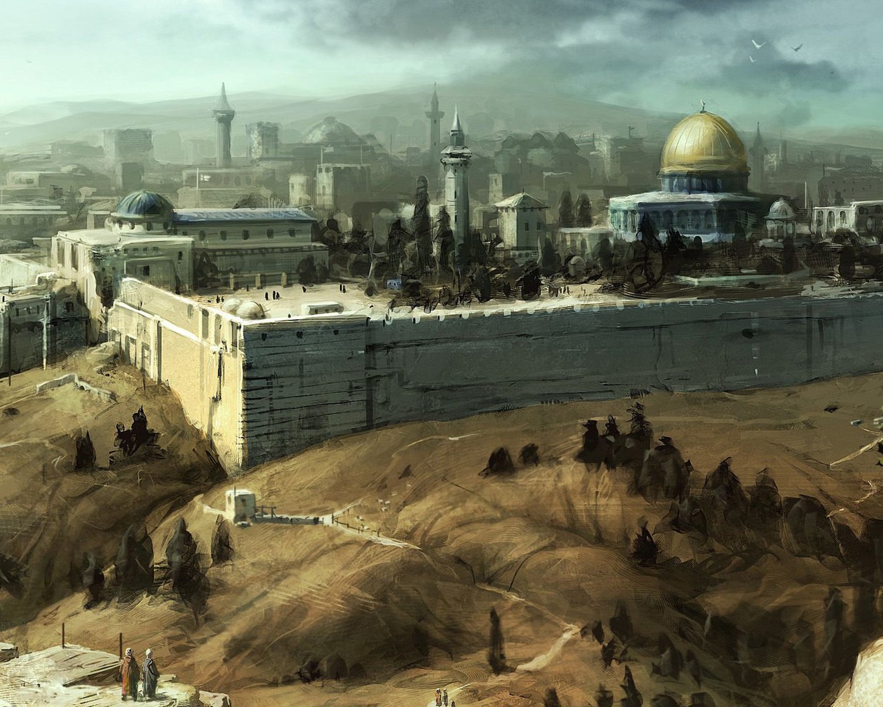 Обои небо, арт, стена, дороги, иерусалим, мечеть, the sky, art, wall, road, jerusalem, mosque разрешение 1920x1080 Загрузить