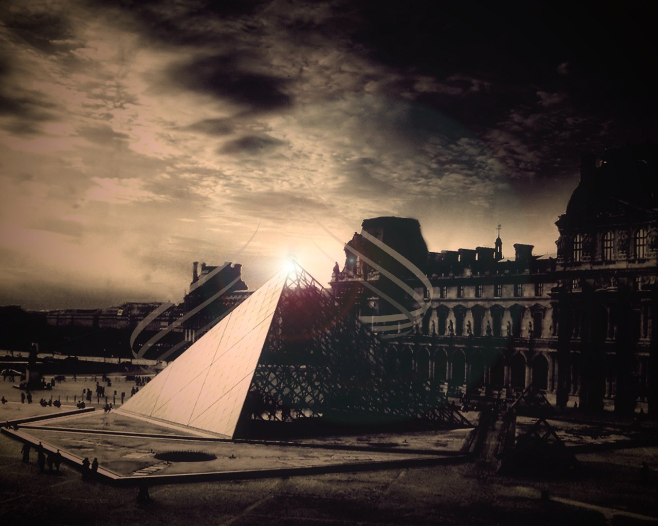 Обои небо, линии, париж, пирамида, франция, лувр, the sky, line, paris, pyramid, france, the louvre разрешение 1920x1200 Загрузить