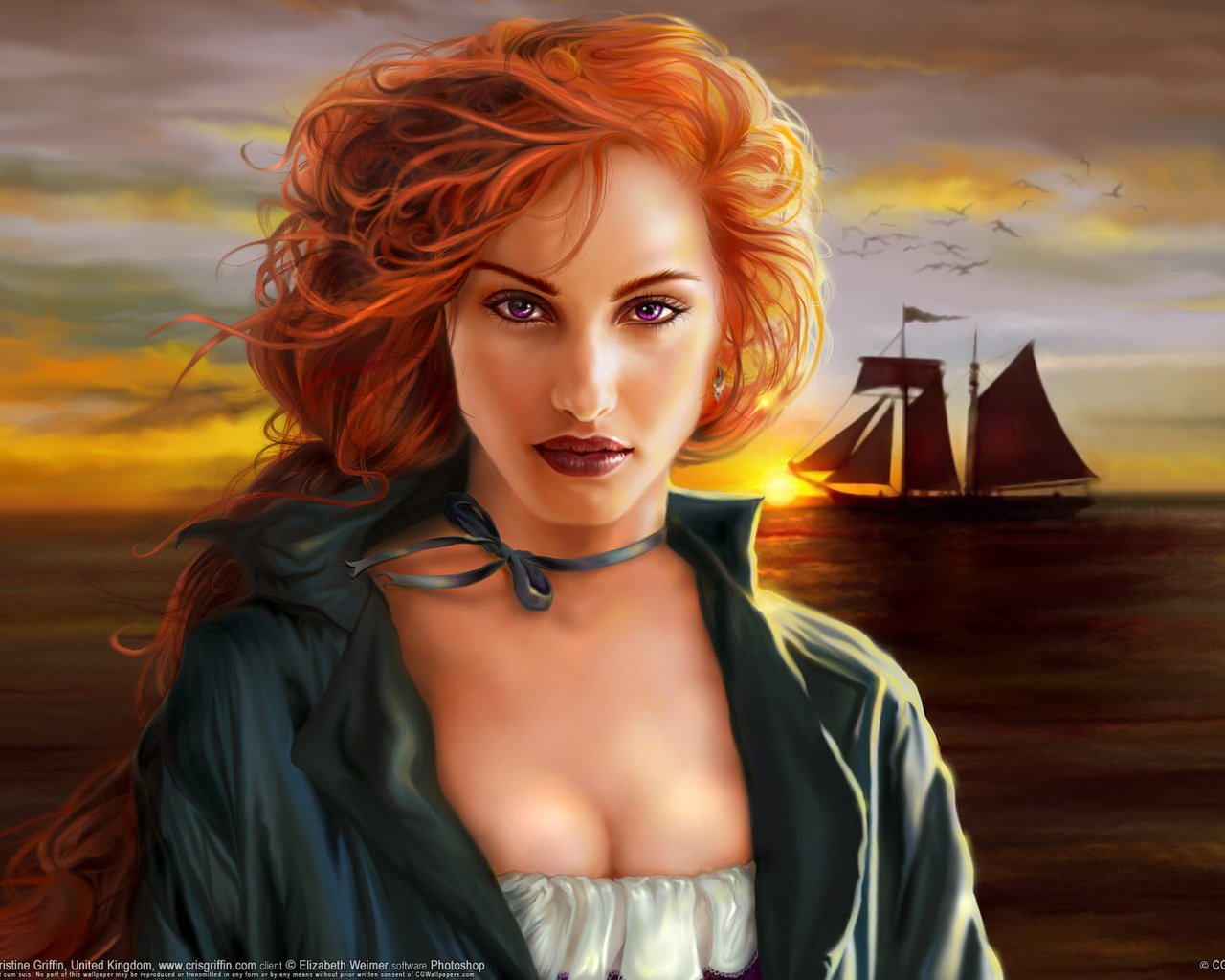 Обои корабль, рыжая, плащ, christine griffin, ship, red, cloak разрешение 1920x1200 Загрузить