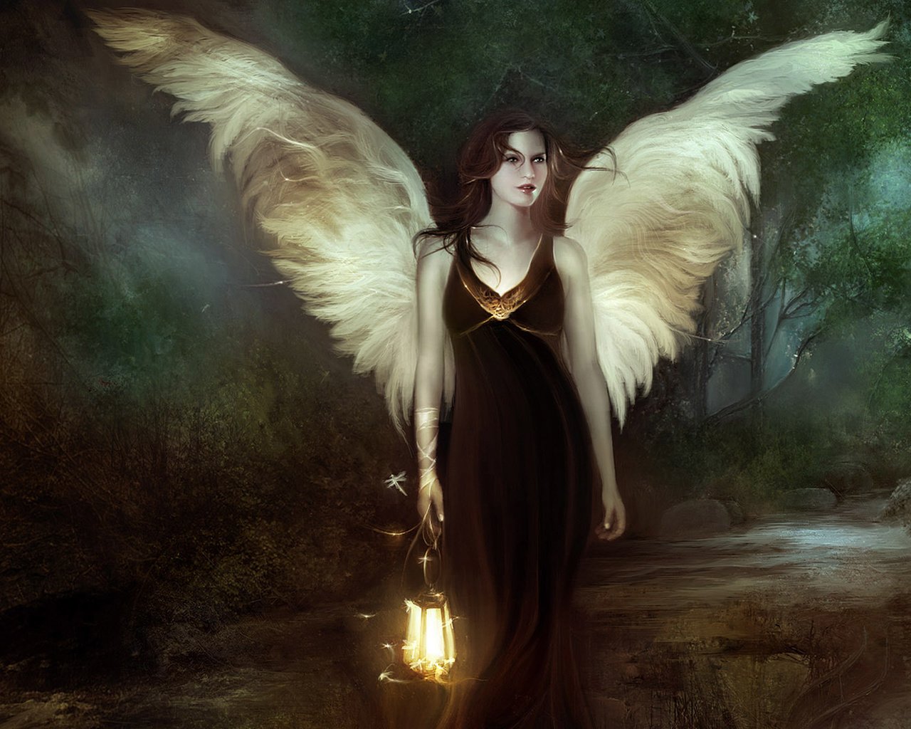 Обои лес, ангел, фонарь, нимфа, forest, angel, lantern, nymph разрешение 1920x1080 Загрузить