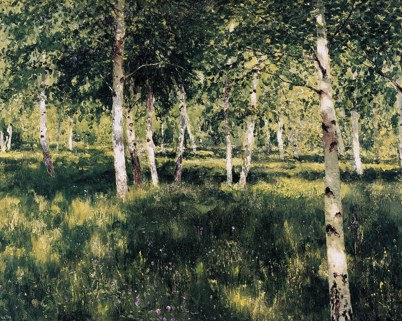 Обои картина, левитан, березовая роща, picture, levitan, birch grove разрешение 2239x1300 Загрузить