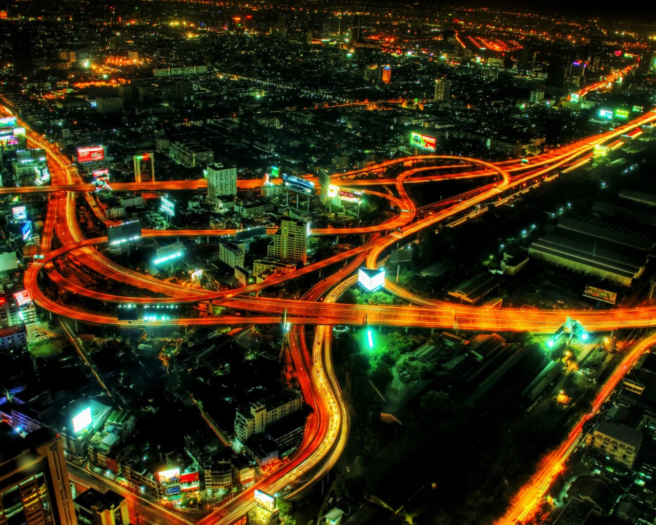 Обои дорога, огни, вид, ночной город, развязка, road, lights, view, night city, interchange разрешение 2560x1600 Загрузить