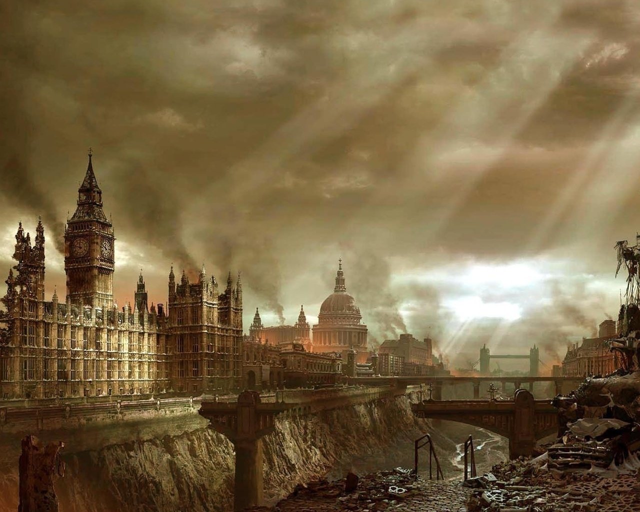 Обои лондон, город, здания, апокалипсис, катастрофа, биг бен, london, the city, building, apocalypse, disaster, big ben разрешение 1920x1080 Загрузить