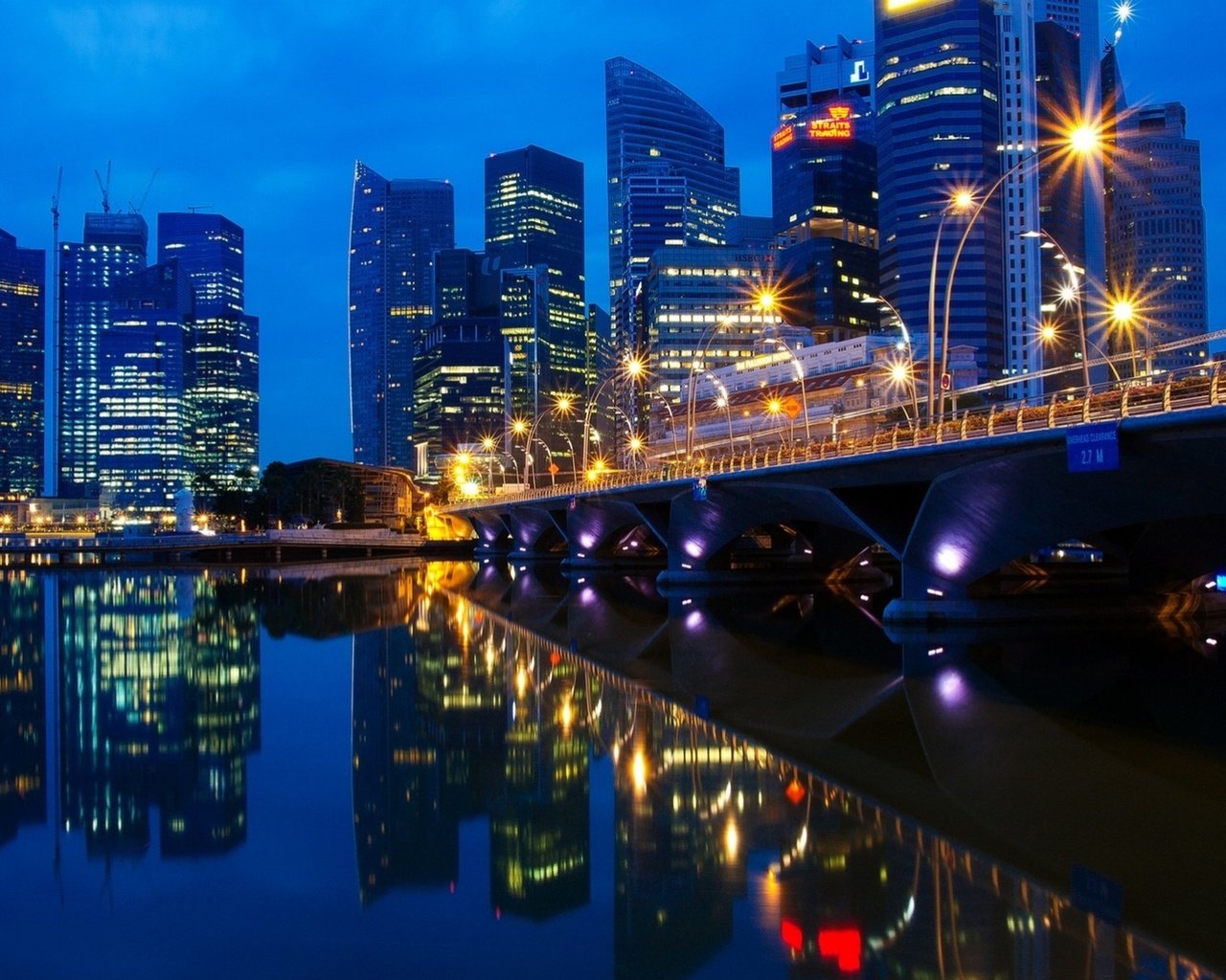 Обои ночь, река, мост, небоскребы., night, river, bridge, skyscrapers. разрешение 1920x1200 Загрузить