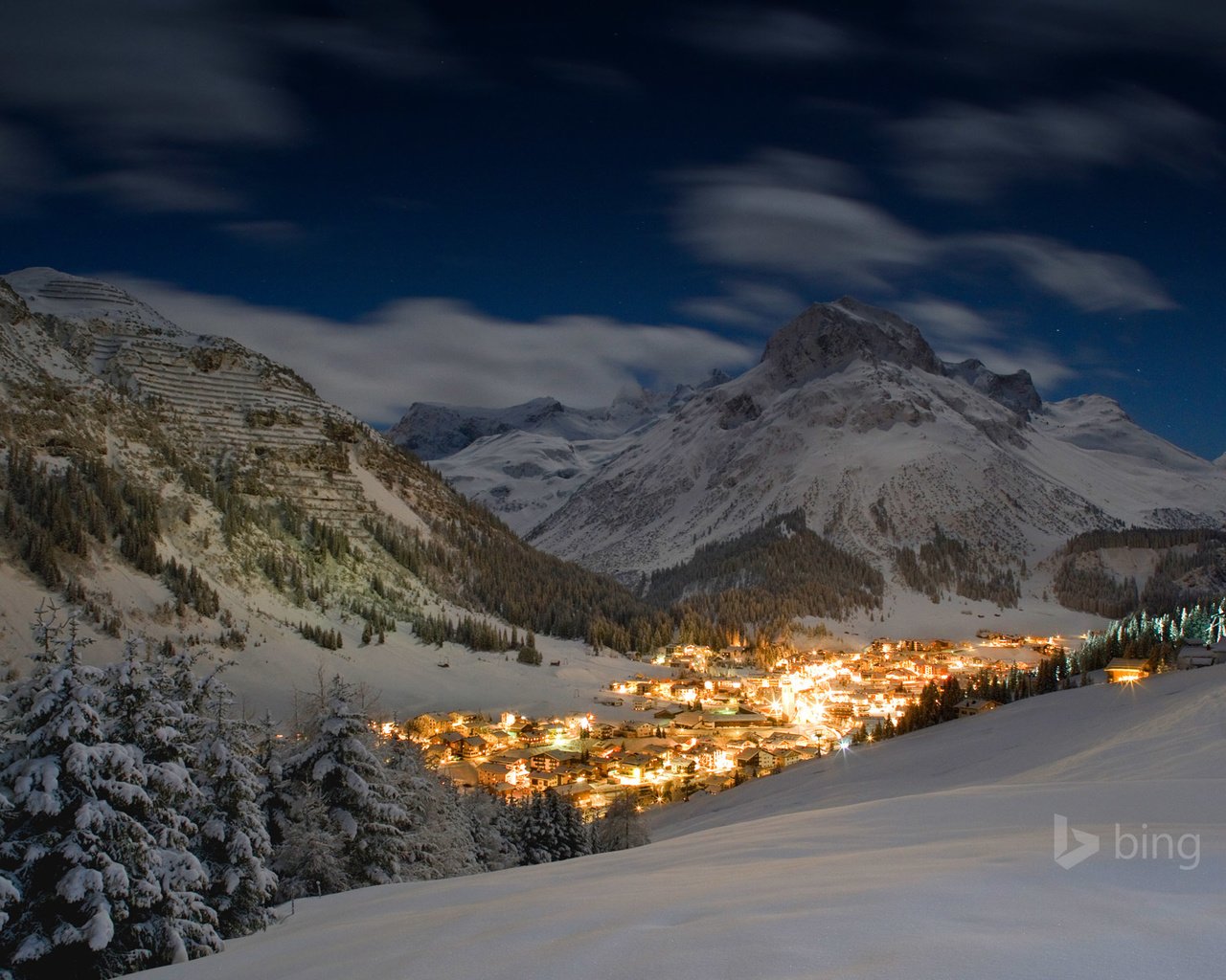 Обои ночь, огни, зима, город, австрия, bing, лех, night, lights, winter, the city, austria, leh разрешение 1920x1200 Загрузить