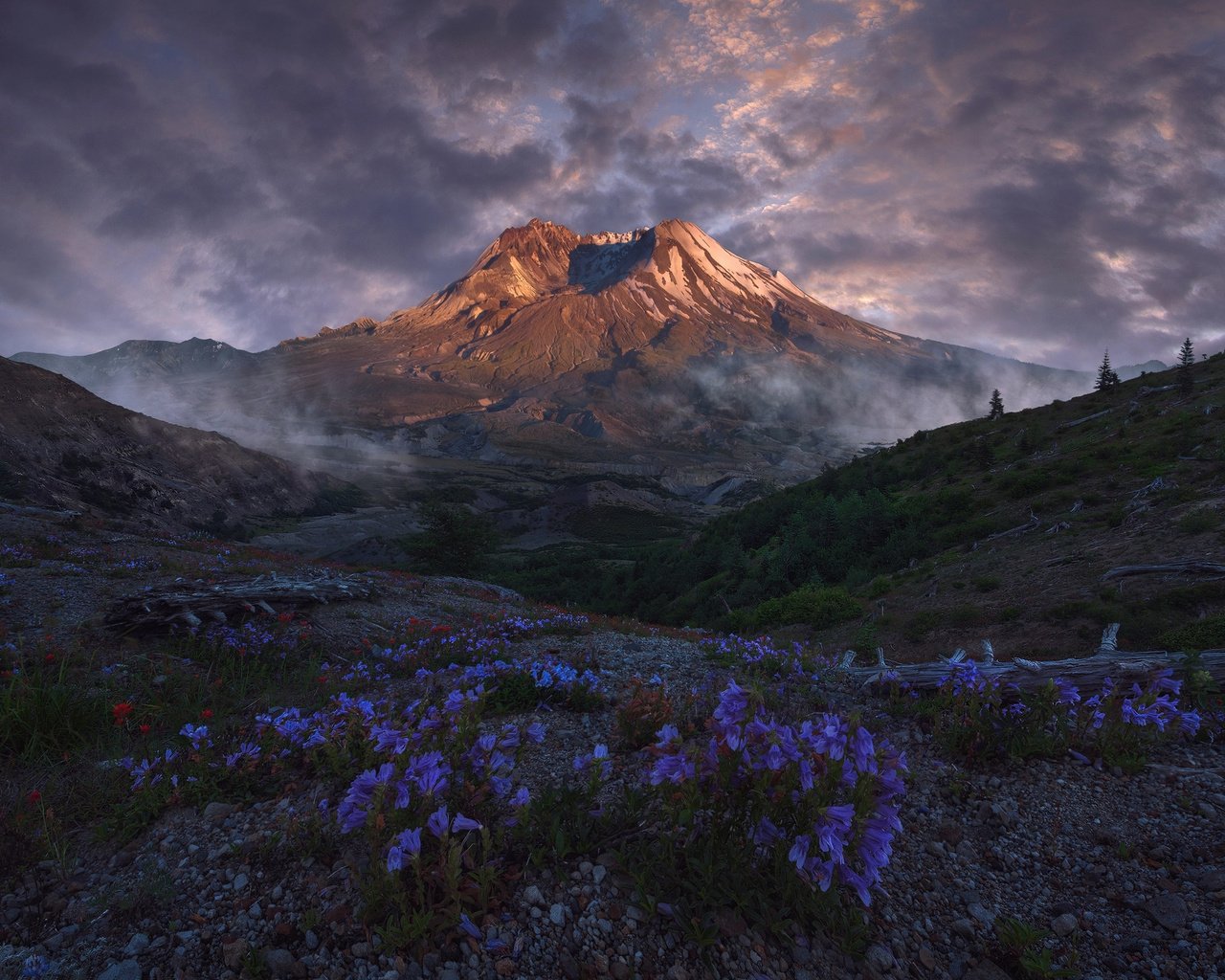 Обои небо, цветы, облака, горы, природа, пейзаж, вулкан, victor carreiro, the sky, flowers, clouds, mountains, nature, landscape, the volcano разрешение 2000x1416 Загрузить