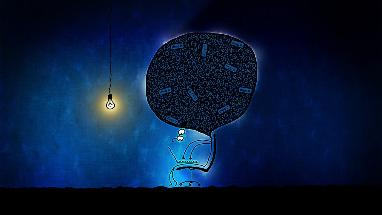 Обои рисунок, юмор, лампочка, компьютерщик, figure, humor, light bulb, geek разрешение 2560x1600 Загрузить