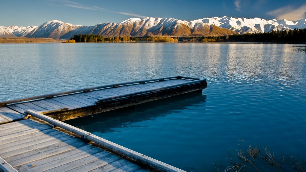 Обои озеро, горы, природа, пирс, новая зеландия, lake, mountains, nature, pierce, new zealand разрешение 1920x1200 Загрузить