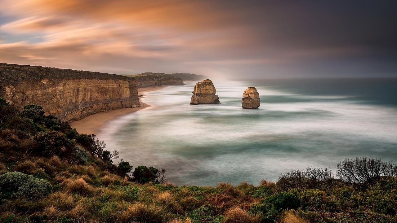 Обои закат, пейзаж, побережье, австралия, sunset, landscape, coast, australia разрешение 1920x1080 Загрузить