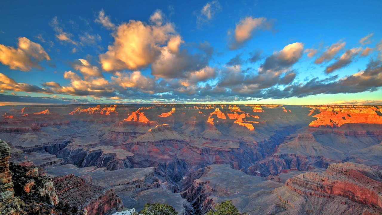 Обои горы, закат, пейзаж, сша, аризона, grand canyon national park, mountains, sunset, landscape, usa, az разрешение 2048x1361 Загрузить