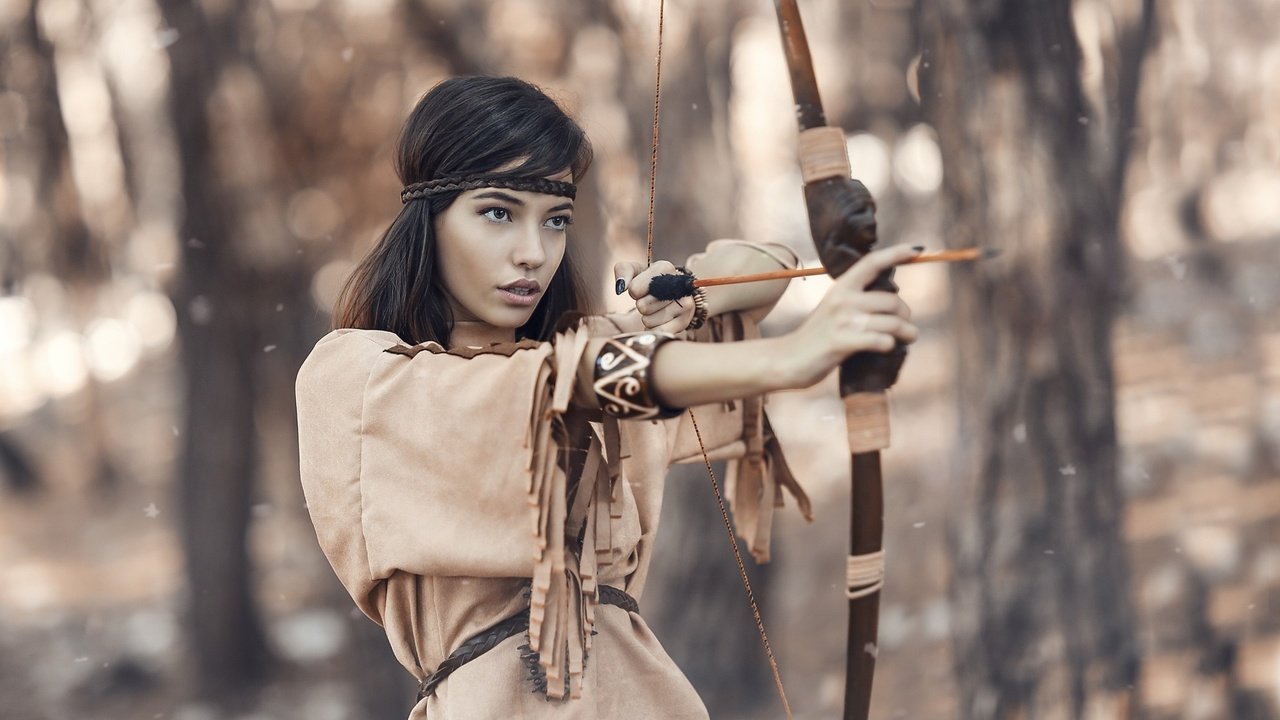 Обои девушка, платье, лук, стрела, girl, dress, bow, arrow разрешение 2048x1392 Загрузить