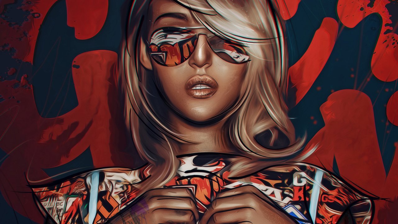 Обои арт, девушка, блондинка, очки, татуировки, лицо, art, girl, blonde, glasses, tattoo, face разрешение 1920x1437 Загрузить