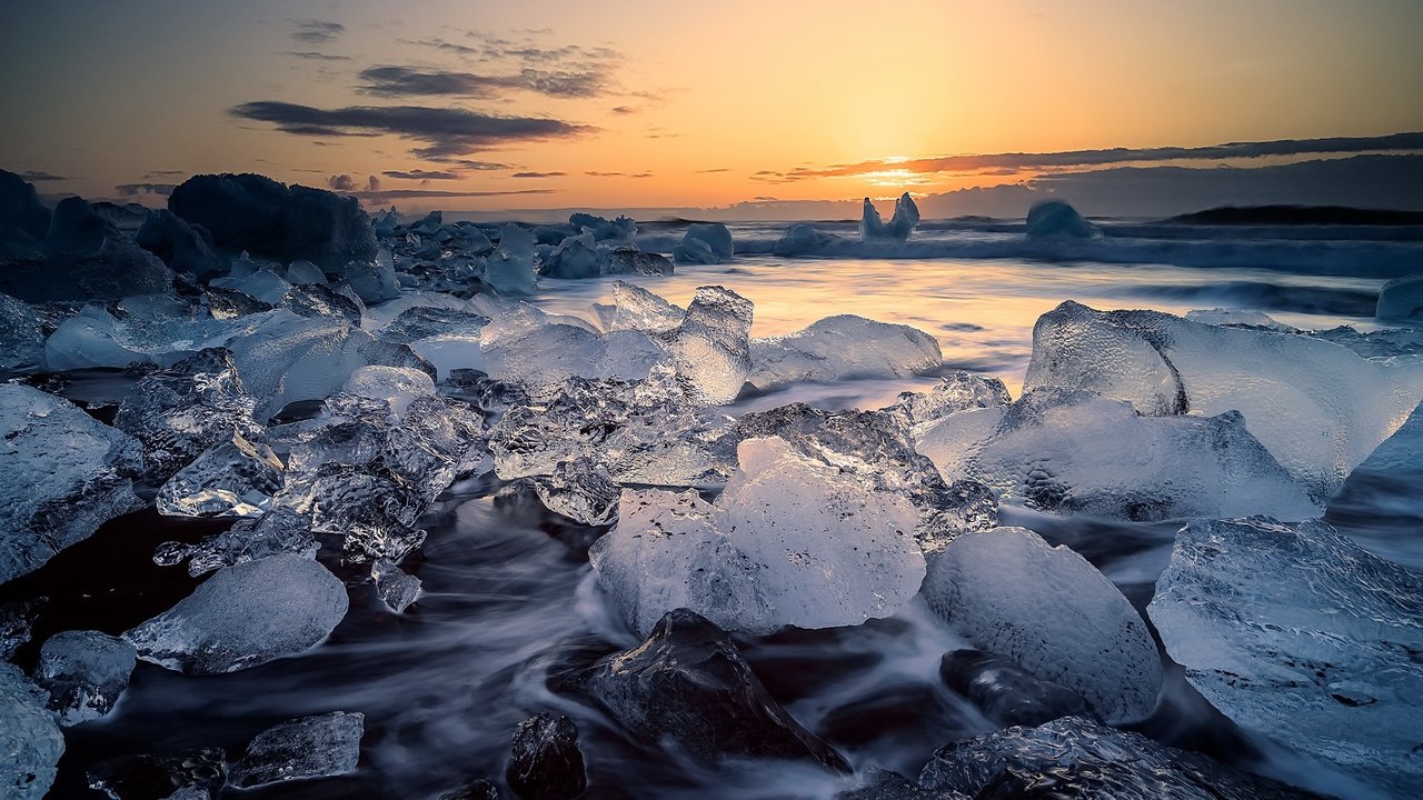 Обои закат, море, лёд, sunset, sea, ice разрешение 2383x1591 Загрузить