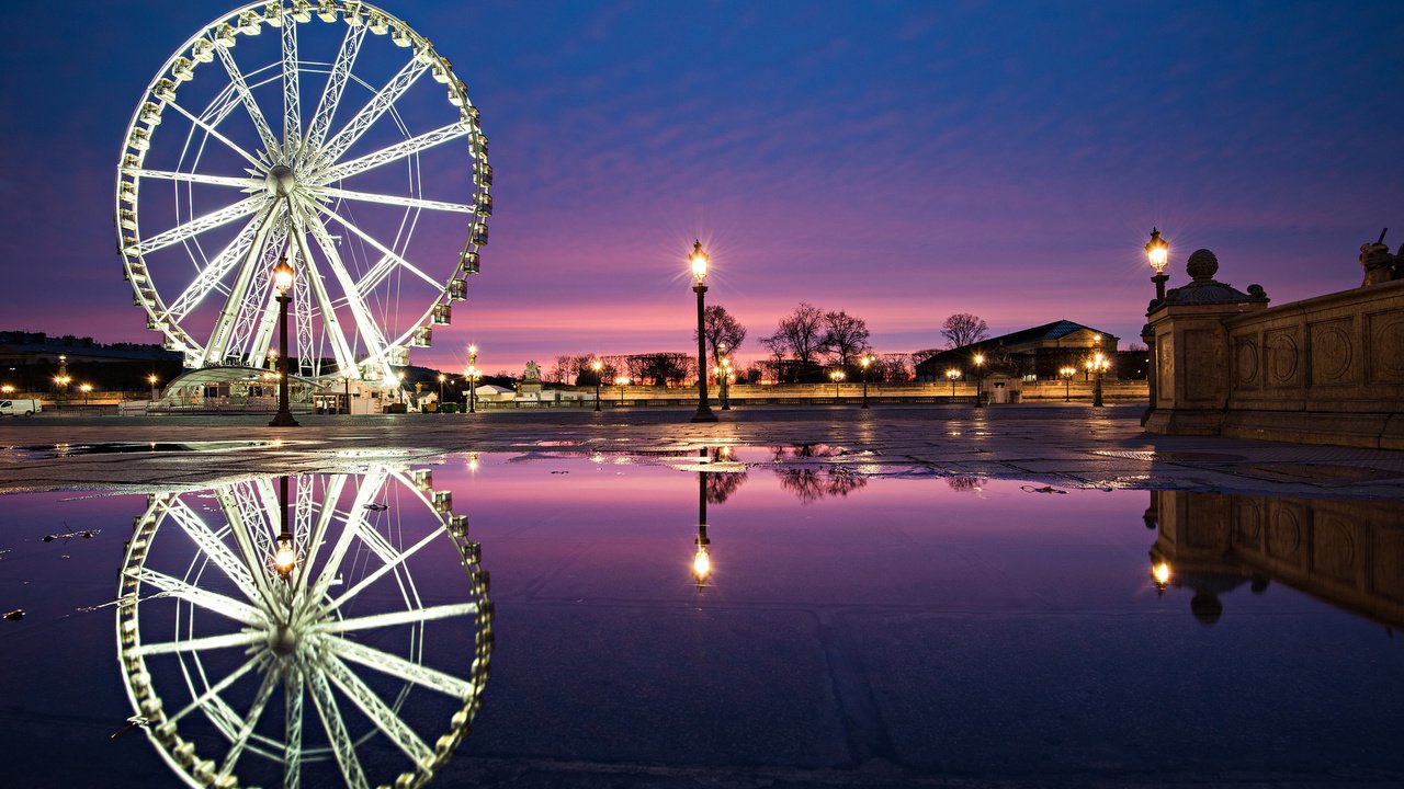 Обои вода, колесо обозрения, город, париж, франция, place de la concorde, fontaine des fleuves, water, ferris wheel, the city, paris, france разрешение 2048x1367 Загрузить