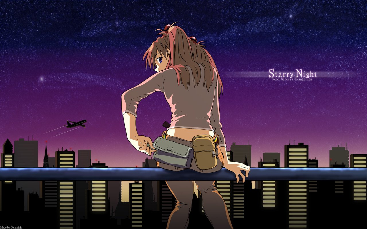 Обои ночь, город, neon genesis evangelion, asuka langly, night, the city разрешение 2560x1600 Загрузить