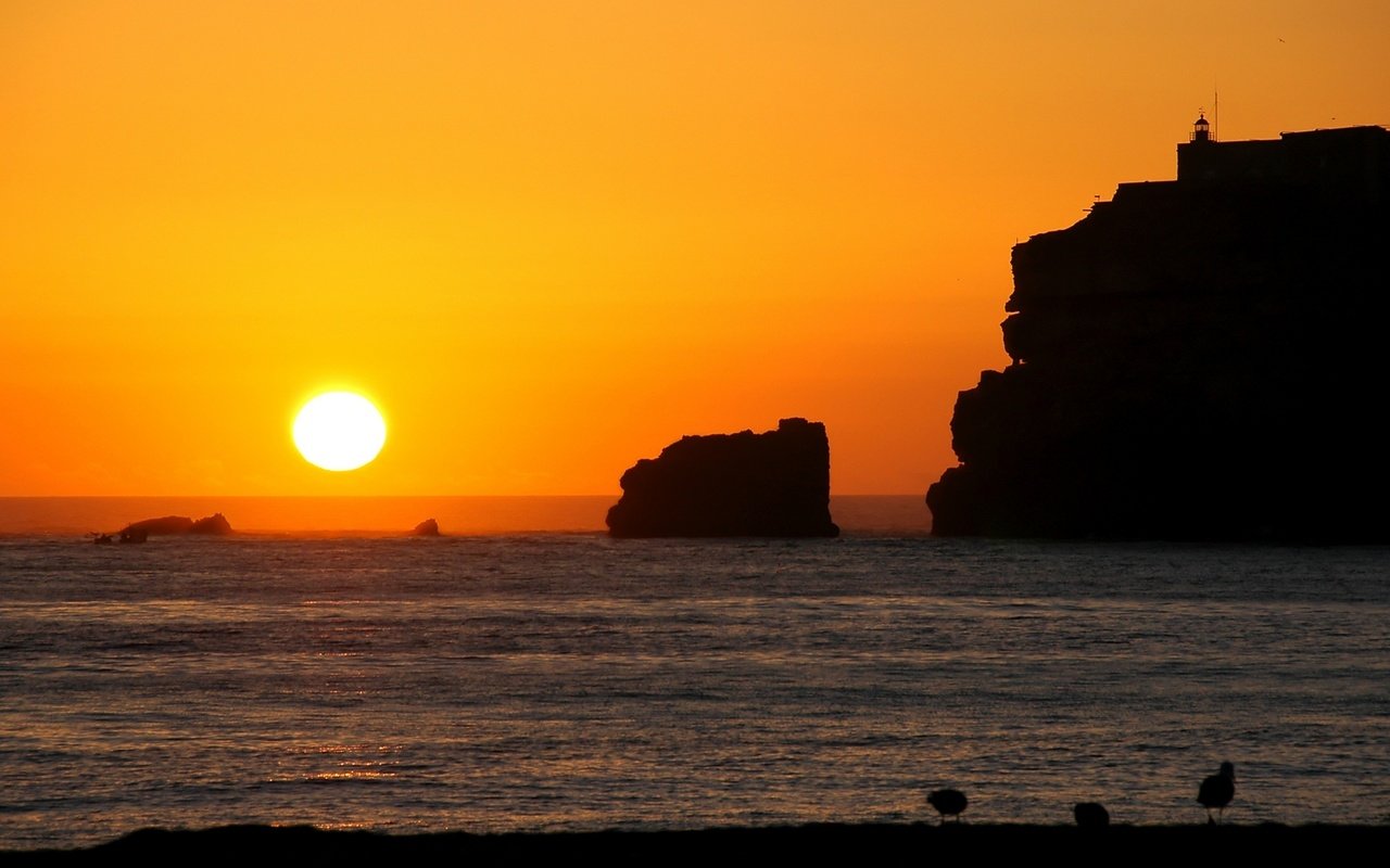 Обои скалы, солнце, закат, море, rocks, the sun, sunset, sea разрешение 1920x1080 Загрузить