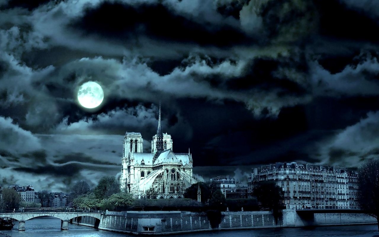 Обои облака, ночь, замок, луна, полнолуние, clouds, night, castle, the moon, the full moon разрешение 2000x1600 Загрузить